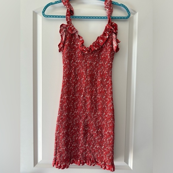 Japna Red Floral Ruffle Bodycon Mini Dress - Picture 4 of 8